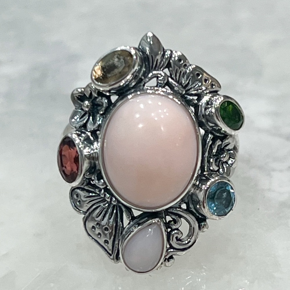 Pink Opal Multigemstone Sterling Silver Split Band Ring Sz 8